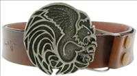 Unbranded Pewter Rooster - Brown Leather Belt by Jon Wye