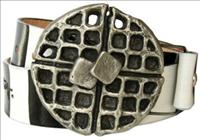 Unbranded Pewter Waffle - Black / White Striped Leather