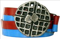 Unbranded Pewter Waffle - Blue / Red Striped Leather Belt