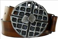 Unbranded Pewter Waffle - Brown Leather Belt by Jon Wye