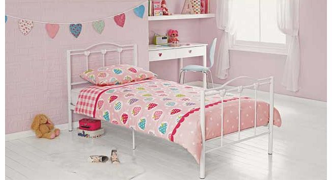 With a fresh white colour scheme and heart detailing at the head and foot of the frame. the Phoebe single bed is the ideal option for your little girls room. Underneath the frame there is generous storage space for toys. shoes and other personal belo
