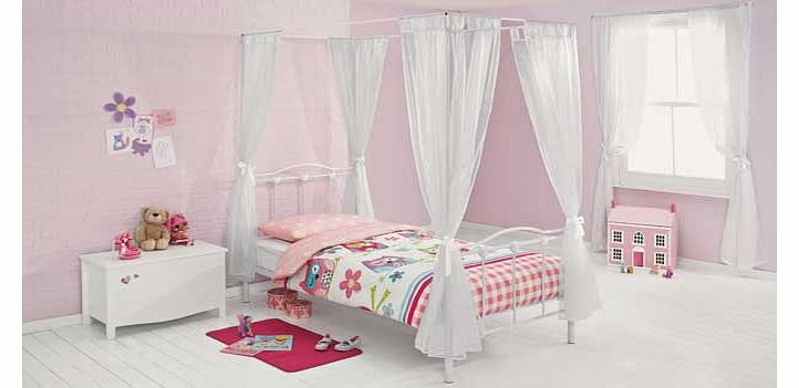 The Phoebe style in fresh white would make a gorgeous centrepiece in your little girls room. This four poster bedframe comes complete with drapes and heart detailing on the headboard and the ample storage space underneath the bed would make a perfect