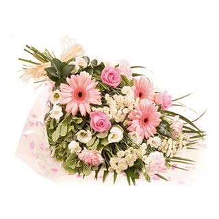 A subtle and dainty collection of candy pink and white flowers makes this pretty bouquet a joy to se