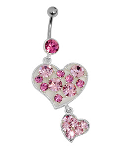 Dotted with facet-cut pink stones this navel bar just charms our sock off.  316L Stainless Steel 
