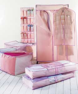 Peva 10pc pink with lilac piping wardrobe set.Comprises: 1 single wardrobe (90 x 50 x 160cm). 1