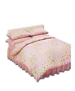 Pink Patchwork Flowers King Size Fitted Valance Sheet.