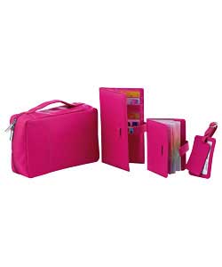 Set includes: Wash bag. Travel wallet: Card collection with 2 zipped pockets. Passport holder. Lugga