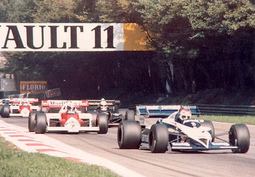 Piquet heading into Ascari with Prost Chasing Monza 1984 Photo (17cm x12cm)