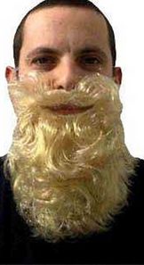 Blonde one piece pirate beard attached with elastic. This style is also available in Light Grey, Bro