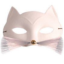 White cat mask. Clear whiskers drawn in for clarity. These photos are not to scale; size guide - max