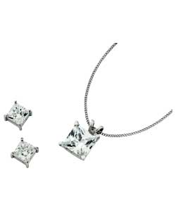Princess cut cubic zirconia.Platinum Couture collection. Curb chain length 46cm/18in.