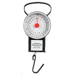 Pocket-Sized Dial Scales with a robust handle  solid hook and clear dial-faced display showing both 