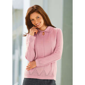 sweater with polo-shirt collar. pretty neckline with a pearlised, spherical button and loop. front c