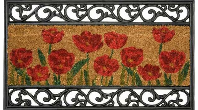 An attractively designed doormat with heavy duty rubber border and coir insert. use indoors or outdoors in sheltered locations. 50% coir. 50% rubber. Non-slip backing. Do not wash. Size L75. W45cm. (Barcode EAN=5012679196903)