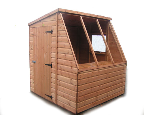 Perfect for those young plants requiring TLC  the pitched front glaznig of this potting shed baths t