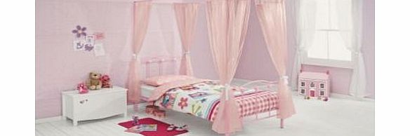 Treat your little princess to this beautifully finished Princess single four poster bed frame. adding a sprinkle of elegance to their bedroom. Finished in pretty pastel pink. this stunning frame will glamorously finish off any little girls room. Incl