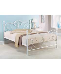 Metal frame with white finish.Includes comfort mattress.Overall size (H)105, (W)142, (L)204 cm