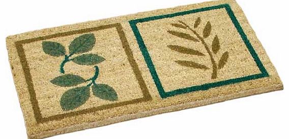 A PVC backed coir doormat in a attractive leaves design. 100% coir. Non-slip backing. Do not wash. Size L70. W40cm. (Barcode EAN=5012679102805)