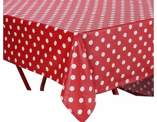 Protect your dining table from spills and marks with this attractive PVC tablecloth. Whether youre having a family meal or the children are drawing or baking. this bright polka dot tablecloth will keep mess under control and gives your table a deligh