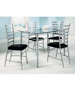 Quartz Glass/Chrome Table and 4 Chairs