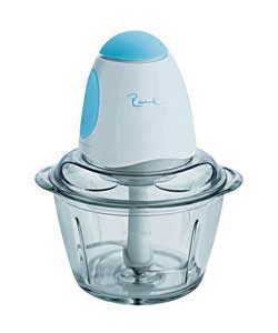 160 watts.1 litre glass bowl with lid.1 speed.Stainless steel blades.Chopping blade. Dishwasher safe