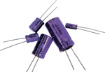 A range of small long life (2000H) electrolytic capacitors designed for direct mounting on PCBs. Tol