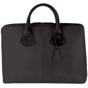 Leather folio bag with fixed twin handles and a de