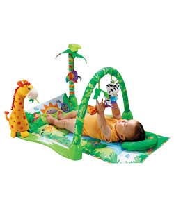 A deluxe soft gym with 3 ways to play. Baby can play with a butterfly mobile and a musical toy. For