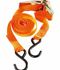 When bungees just arent up to the job, bring in the heavyweights. These ratchet tie-down belts are ideal for securing heavy covers, tarpaulins, bikes etc to the roof of your car or other small vehicles. Nylon strap has two strong, plastic-coated met