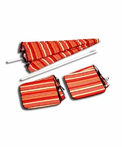 Red Stripe Parasol and Cushions Set