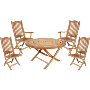 A complete set of garden furniture  featuring a folding round table and a set of Regency Mahogany Ca