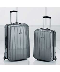 2 piece medium and small rollercase. Colour grey. Material ABS. Hard. Moulded. Quick release straps.