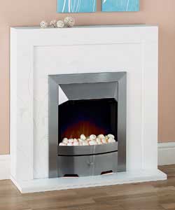 Valor rhianna electric suite.White painted classic surround.Floral motif design.Fits flat to the wal