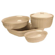 Unbranded Ribbed Ceramic 4 piece oven set, cream