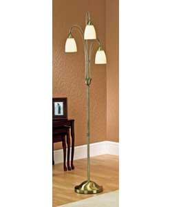 Antique brass floor lamp with opal glass shades.Foot switch.Height 161cm.Diameter 40cm.Requires 3 x