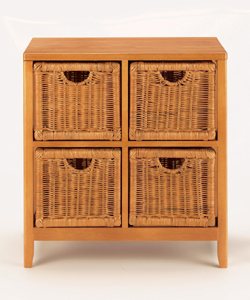 Solid wood frame and rattan drawers. Sussex honey