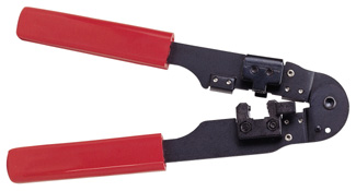 Crimp tool for 8 Way RJ-45 type connectorsIntegral cable cutter and stripper