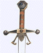 A large full size sword with solid bronze, silvered and leather hilt