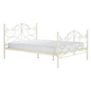 This 5ft cream metal kingsize bedstead has metal framed sprung slats and vertical rails for combined