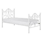 This 3ft white metal single bedstead has metal framed sprung slats and vertical rails for combined