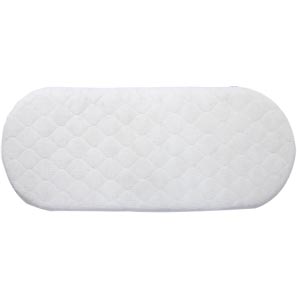 Foam mattress with rounded ends to suit a waffle Moses basket. Removable zipped Rochtec