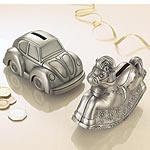 A pewter-finished moneybox makes a great gift for a little girl