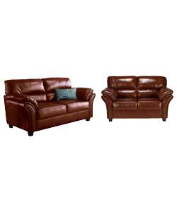 Unbranded Romano Large and Regular Leather Sofa - Chestnut