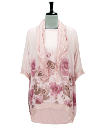 Unbranded Romantic Rose Blouse and Scarf Set