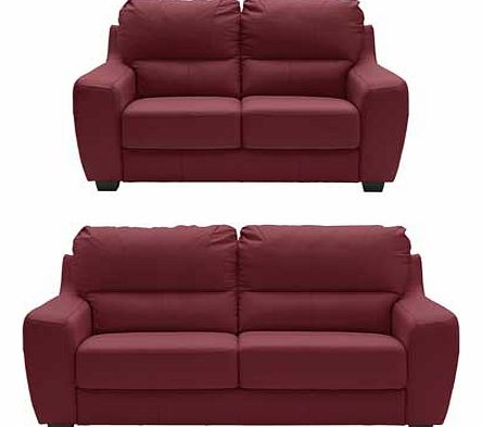 Unbranded Romario Leather Large and Regular Sofa - Red