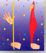 The magician passes his hand over a length of rope.It instantly changes to a bright 18``x18`` silk