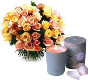 Roses and perfumed candle pastel 35 roses