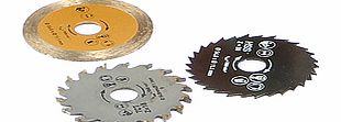 Replacement blades for RotoRazer cut through wood, slate and steelPack of 3 replacement cutting blades for RotoRazer1 x tungsten carbide for wood and MDF, 1 x diamond-edged for floor tiles and ceramic, 1 x high-speed steel (HSS) for metals, laminates