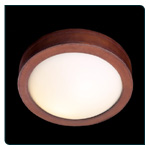 Round flush lamp with brown leather effect / white glass