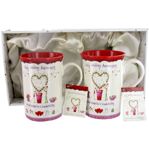 This Pair of Ruby Wedding Anniversary Bone China Mugs are a wonderful keepsake gift for that special